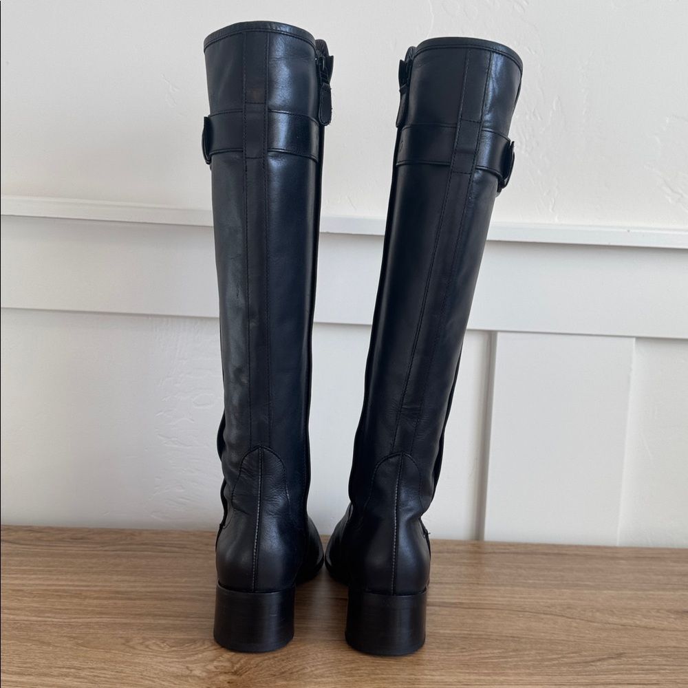 COLE HAAN Black Leather Knee-High Riding Boots Sleek Minimalist Casual Size 5.5 - Picture 3 of 12